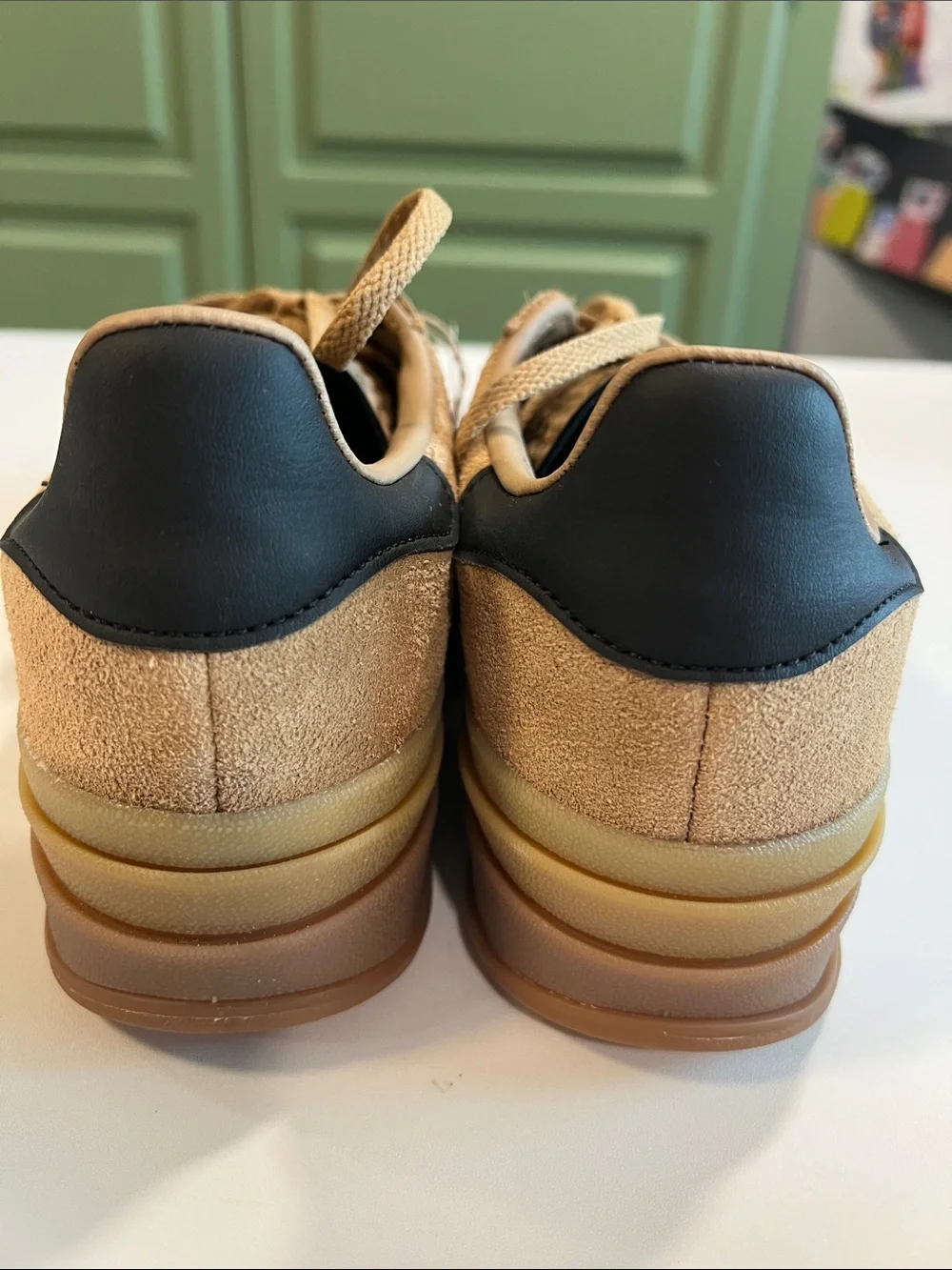 Adidas - Gazelle Platform Suede Sneakers - Tan with Black Accents, 7.5